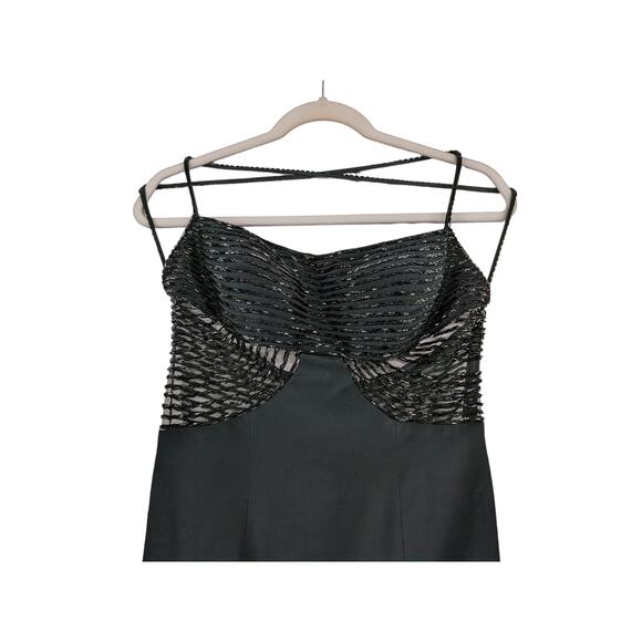 Niteline by Nahdree Beaded Formal Dress 6 Black Strappy Evening Slit Sequin Maxi - Picture 3 of 16